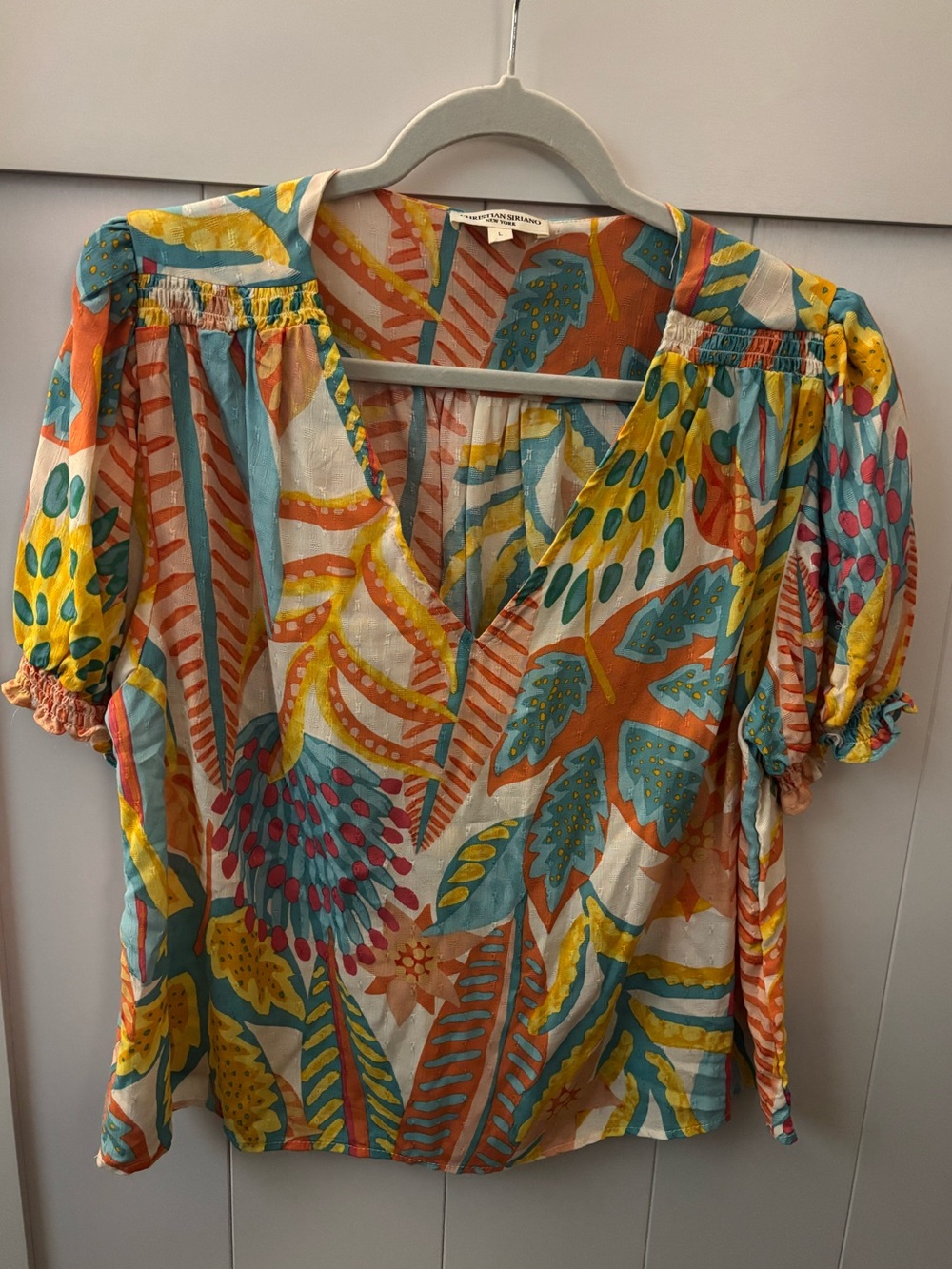 Christian Siriano Multicolor Floral Puff-Sleeve Blouse